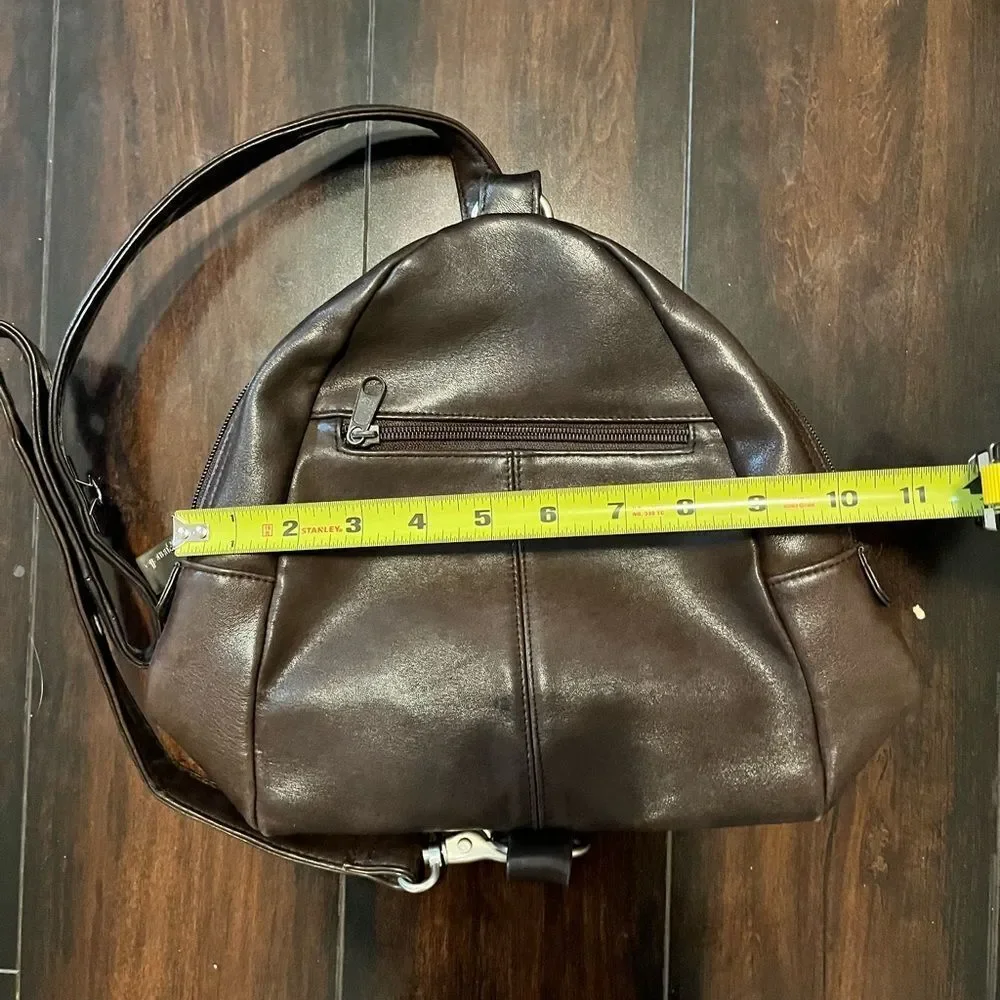 Tignanello Backpack Maroon Black Purse Bag Leather Pockets Red Small Adj…​ - Picture 11 of 11